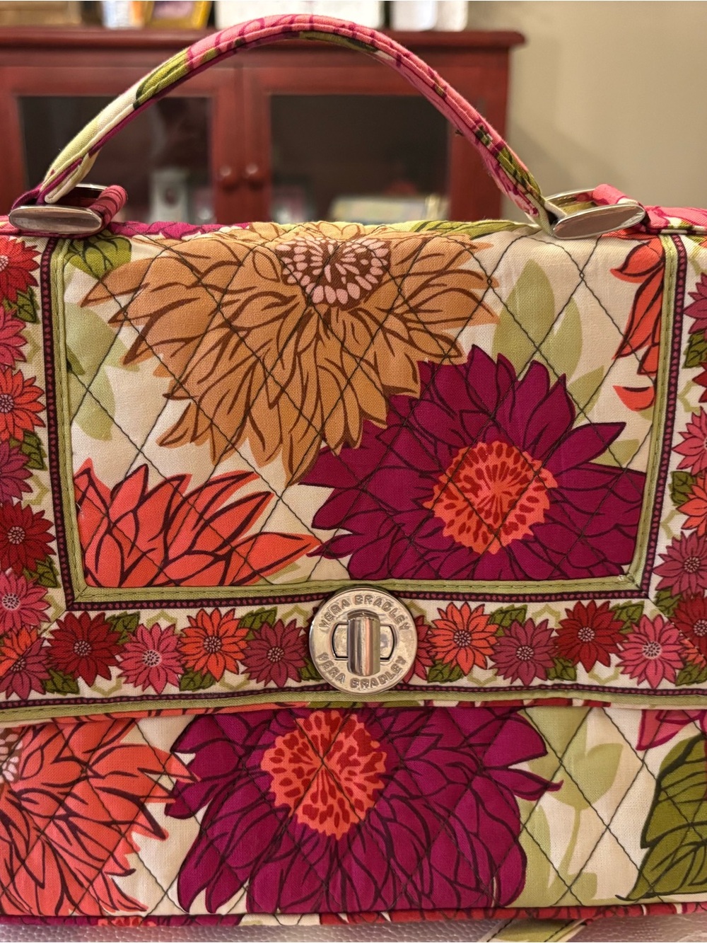 Vera Bradley Turn lock Floral Quilted Top-Handle Bag in Pink, Red & Cream